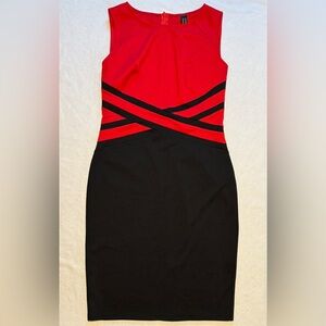 (L) Vfshow Vfemage Red & Black Front & back Zippers Office to Party Dress